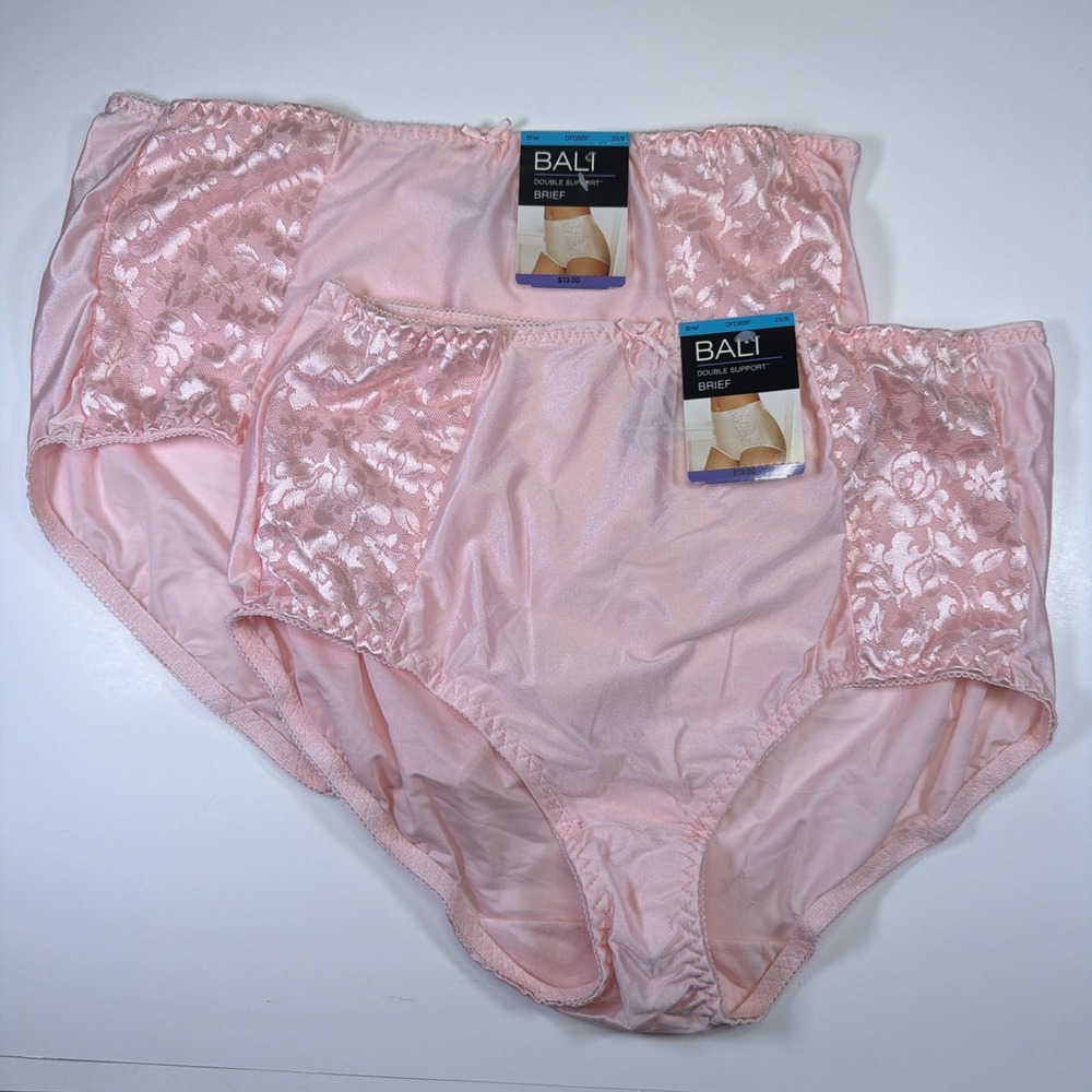 Bali Double Support Brief Panty 2XL/9 2 PACK DFDBBF Light Pink Silky Panties NEW
